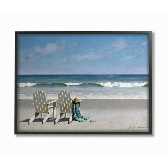 Two White Adirondack Chairs on the Beach Framed Texturized Art