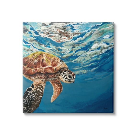 Stupell Industries Sea Turtle Swimming Distant Surface Ocean Water Waves Painting Gallery Wrapped Canvas Print Wall Art, Design by Stacy Gresell