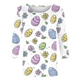thumbnail image 4 of Easter Festive T-Shirt for Women Whimsical Bunny and Decorated Egg Pattern Crewneck Three Quarter Sleeve Casual Comfort Holiday Clothes, 4 of 5