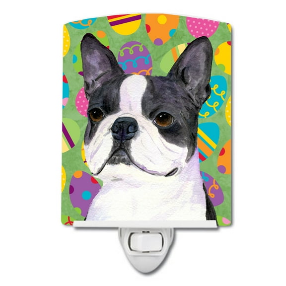 Caroline's Treasures SS4861CNL Boston Terrier Easter Eggtravaganza Ceramic Night Light, 6x4x3", multicolor