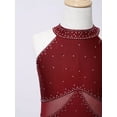 thumbnail image 4 of LiiYii Kids Girls Ballet Dance Latin Jazz Fringed Dress Sheer Mesh Keyhole Back Tassel Leotard Glittery Bodysuit Burgundy 10, 4 of 7