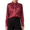 thumbnail image 1 of Camisa de vestir de manga larga con cuello en V y satén para mujer - Color liso - Poliéster - Ropa de trabajo/casual - S-XXL, 1 of 5