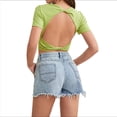 thumbnail image 3 of Tops Cortos de Verano para Mujer, de Corta, Cuello Redondo, Color Liso, de Punto Ajustado, Sin Espalda. Verde XL, 3 of 10
