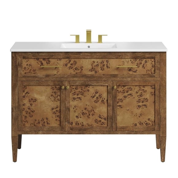 Pemberly Row 48" Single Sink Wood Bathroom Vanity in White/Brown