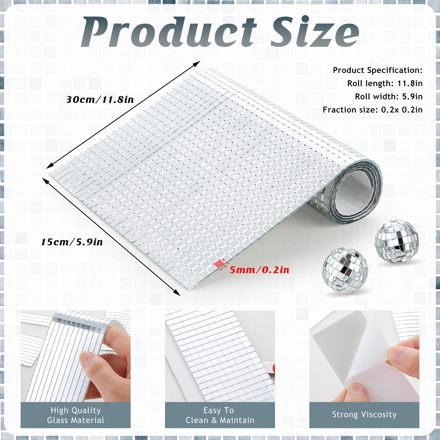 Mirror Mosaic Tiles – 5 x 5 mm Self-Adhesive Disco Tiles, Square Mirror Disco Tiles, 4D Disco Ball Stickers for DIY Crafts and Party Decorations, Available in 5400, 7200, or 10800 Pieces