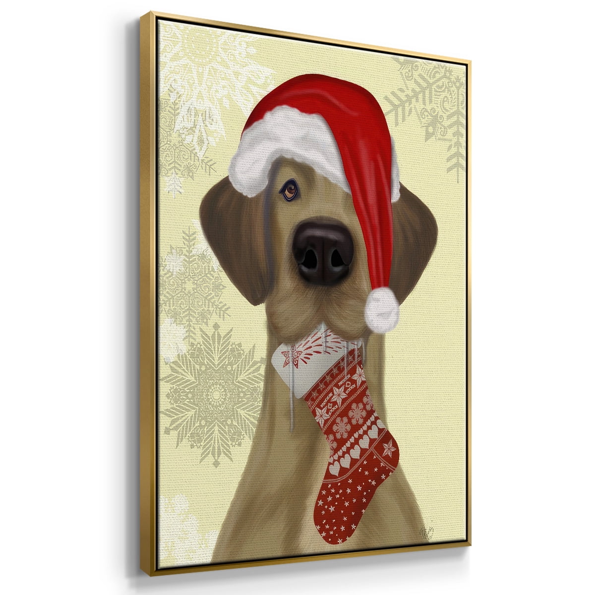 Christmas Drooly Christmas Dane - Framed Gallery Wrapped Holiday Canvas - 17 x 25 - Gold Frame