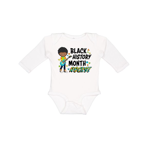 Inktastic Black History Month Rocks- boy with guitar Boys or Girls Long Sleeve Baby Bodysuit