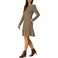 thumbnail image 4 of INSPIRE CHIC  Women's Sweater Dress Crew Neck Collar Long Puff Sleeve Side Pockets Solid Color Dresses XS Camel, 4 of 6