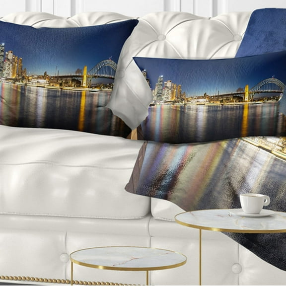 Designart Cityscape Sydney Nightfall Panorama - Cityscape Throw Pillow - 12x20
