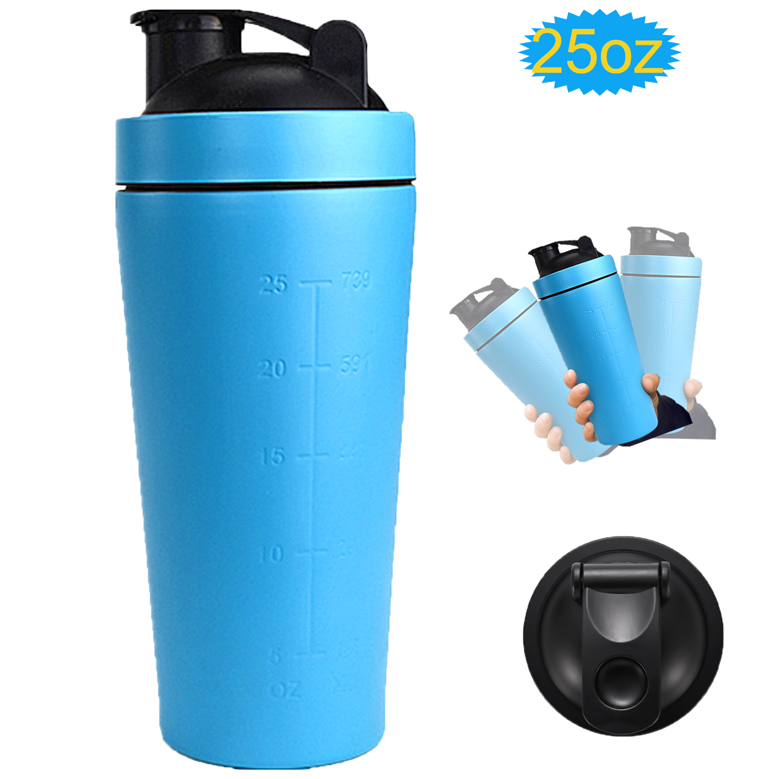 Runwin Stainless Steel Shaker Bottle 25oz Protein Shaker Bottle