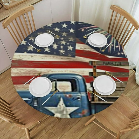 Round Fitted Elastic Table Cloth Check Plaid Round Table Cover for Holiday