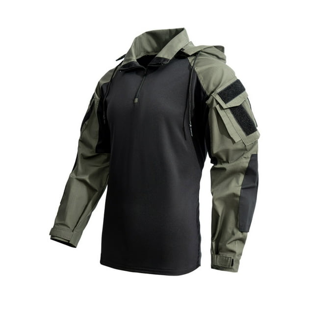 Dagugfen Shirts for Men Detachable Hood Long Sleeve Drawstring Loose Lightweight Outdoor Tactical Tops