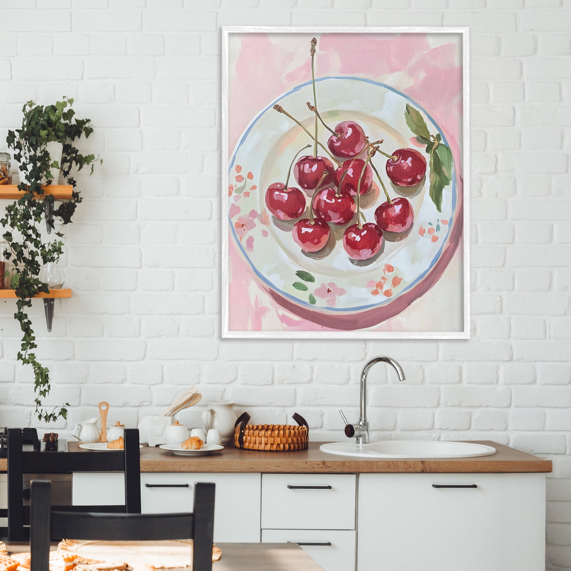 Stupell Industries Plate of Summer Cherries White Framed Giclee Art, design by The Prints Vibe