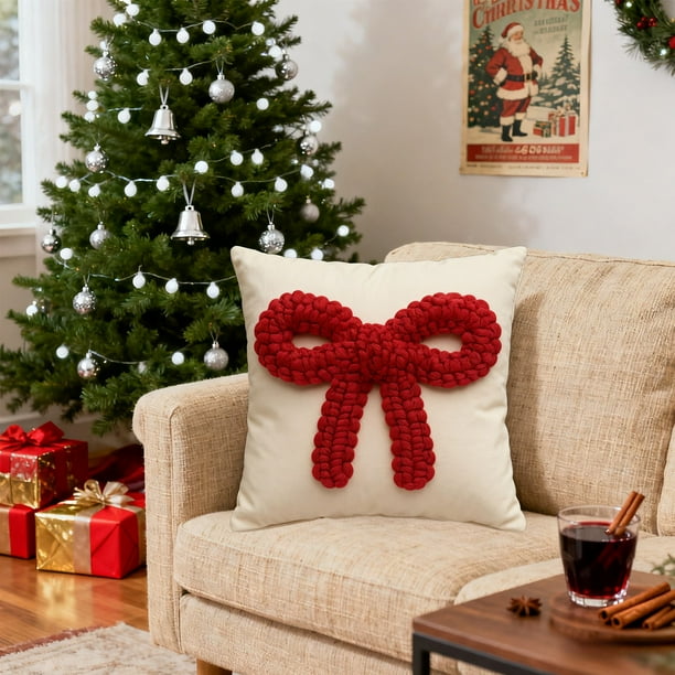 Funda De Almohada De Algodón Fundas De Almohada Navideñas De 45x45cm, Decorativas, De Algodón Suave Y Con Cremallera Oculta, Para Decoración Festiva Del Hogar, Color Rojo (1 Unidad) Rkxzt