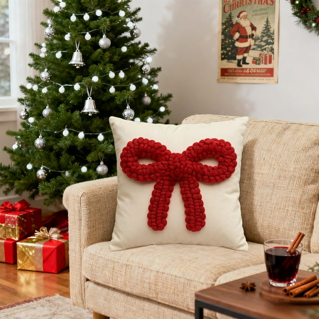 Cotton Pillowcase 45x45cm Christmas Pillow Cover Soft Fabric Decorative Pillowcase with Hidden Zipper for Home Decor(Red,1Pcs) Rkxzt