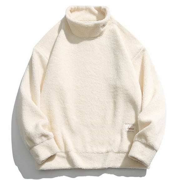 DPTALR Men's Fashionable Solid Color Long Sleeve Turtleneck Shirt,Beige, M