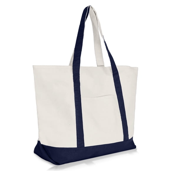 DALIX Bolsa de compras grande con cremallera de lona de algodón de 22" en azul marino