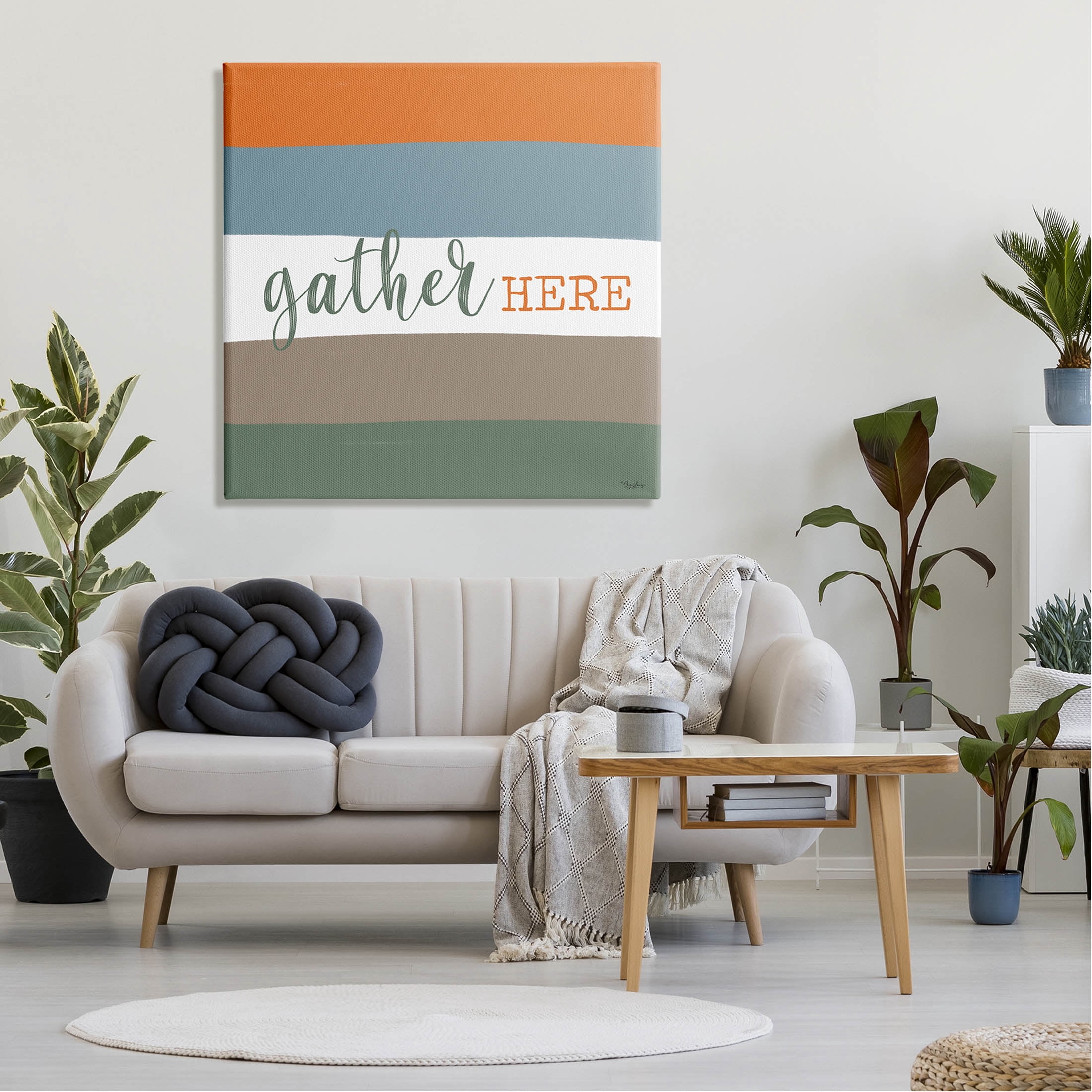Stupell Industries Gather Here Fall Stripes Graphic Art Gallery Wrapped Canvas Print Wall Art, Design by Gigi Louise