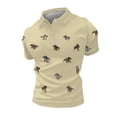 thumbnail image 2 of Polo Shirts for Men Short Sleeve Knit Horse Racing Printed Comfort Collared Top Casual Business Golf Shirts for Men Beige L, 2 of 3