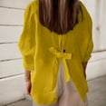 thumbnail image 3 of DuoJiaJ Women's Summer Shirt Fashion Elegant Top Linen Long Sleeve T Shirt V Neck Shirt Belted Waist Casual Loose Shirt With Buttons Women's Blouses Yellow XL, 3 of 5