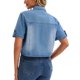 thumbnail image 3 of Chaqueta de mezclilla casual de mujer Inspire Chic con cuello de solapa, manga corta y botones, color azul, 3 of 6