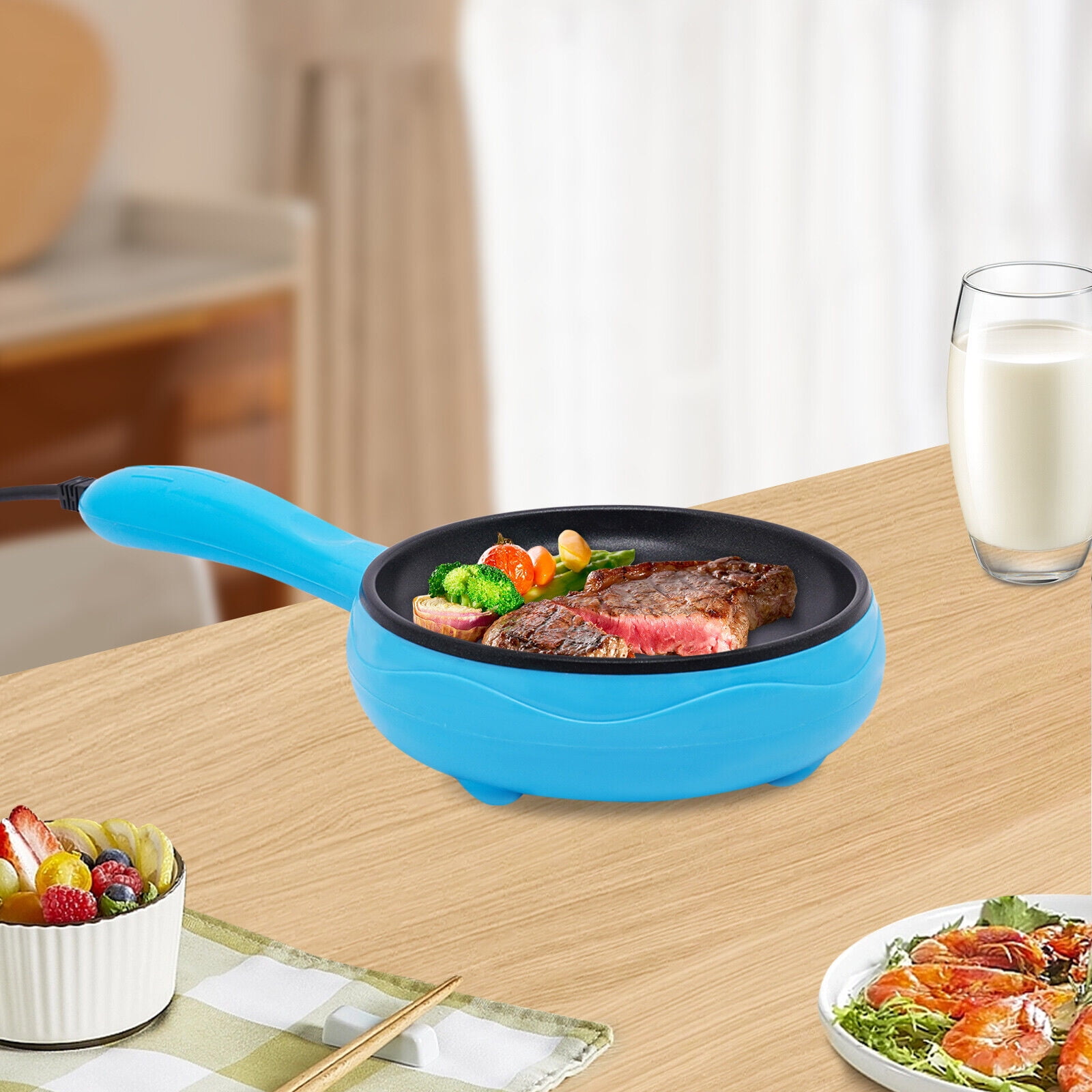 6inch Non-Stick Electric Skillet, Blue Mini Frying Pan, Cuisine Electric Skillet