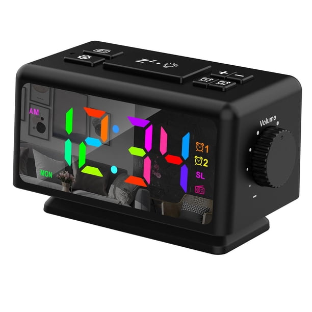 Reloj despertador digital LED con pantalla grande y función de repetición, reloj de noche y escritorio digital. Negro