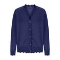thumbnail image 5 of XFLWAM Cardigan Sweaters for Women V Neck Scalloped Long Sleeve Button Down Knit Cardigan Casual Lightweight Shrugs Sweater Jackets Dark Blue S, 5 of 7