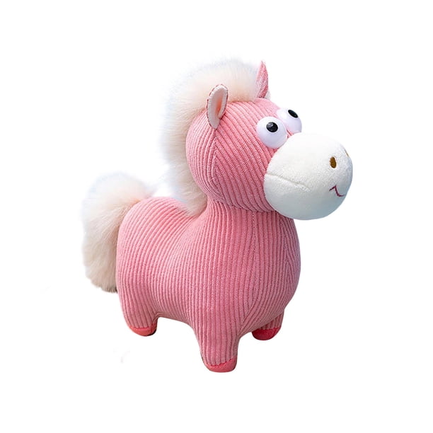 Lindo poni de juguete, caballo de peluche rosa, caballo de lana para tejer, divertido adorno de poni, regalo de poni, miniestatua de caballo, cola de melena de peluche marrón, regalo de la buena suert
