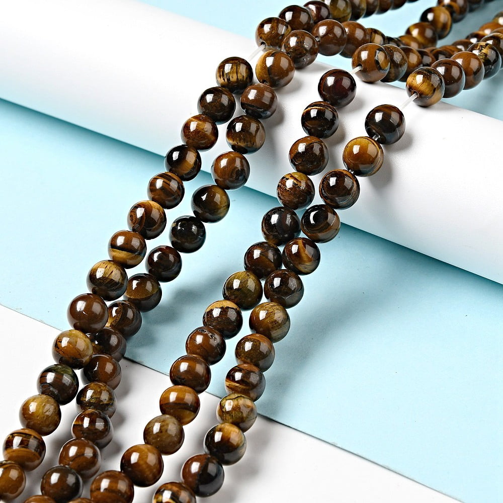 10Strand Natural Tiger Eye Beads Strands Round Grade B 8mm Hole: 1mm 47~50pcs/strand 15 inch