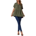 thumbnail image 2 of INSPIRAR CHIC Blusas de Verano para Mujeres, Tops Casual de Cuello en V, Camiseta Suelta de Manga Corta, Blusa Peplum, Túnicas M Verde Militar, 2 of 6