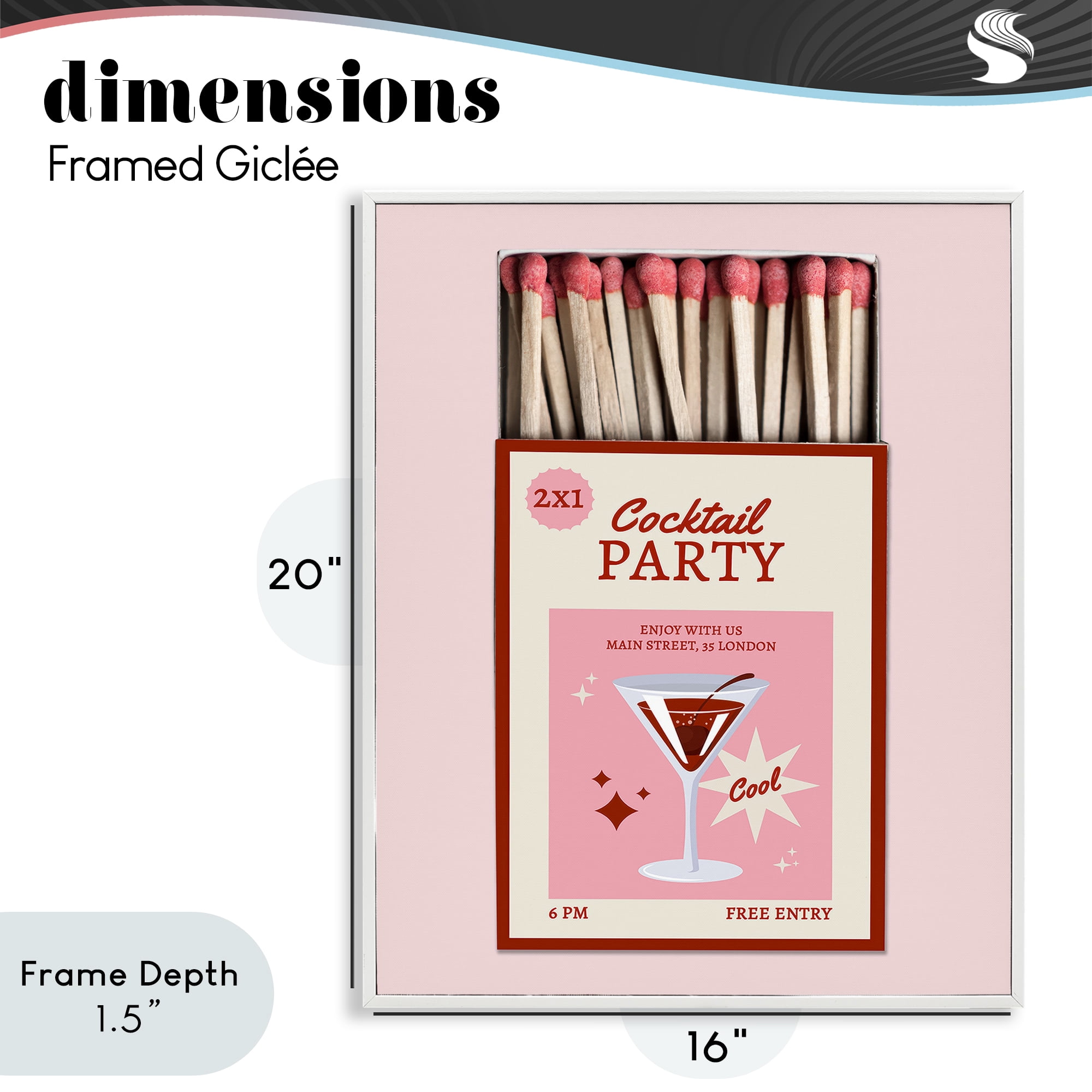 Stupell Industries Cocktail Party Matchbox White Framed Giclee Art, design by CAD Designs