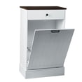 thumbnail image 5 of Tilt Out Trash Can Cabinet, Hidden Wooden Trash Can Cabinet with Drawer, Free Standing Garbage Cabinet for Kitchen, 10 Gallon Farmhouse Laundry Hamper Cabinet for Kitchen, Living Room (White), 5 of 14