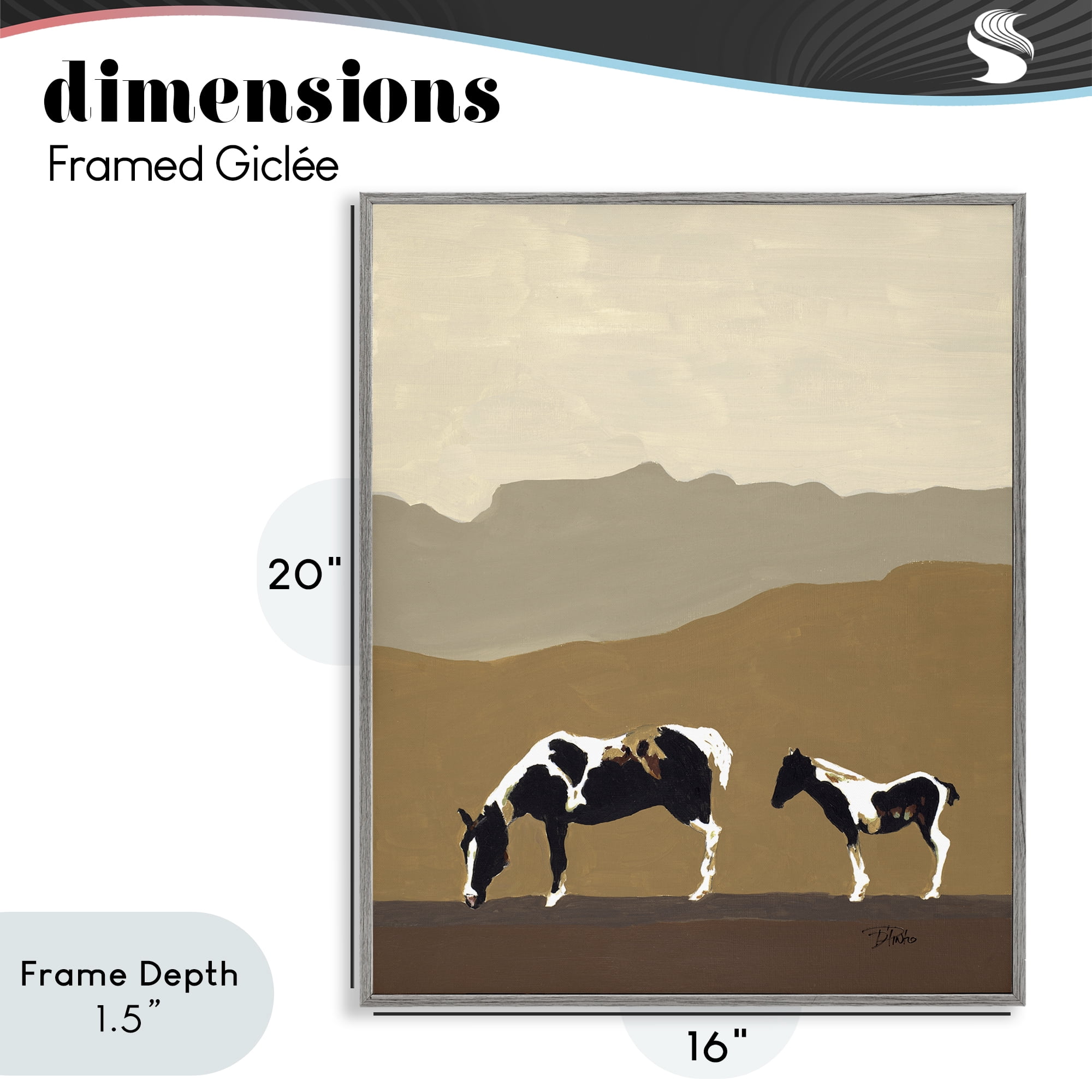 Stupell Industries Modern Mountains Horses Gray Framed Giclee Art, design by Patricia Pinto