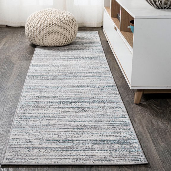 JONATHAN Y SILK ORCHID 2 x 8 Runner Rug, Loom Strie - Gray/Turquoise, SOR200B-28