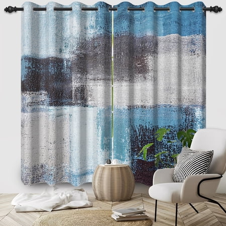 Pbobriich 2 Panels Blue Gray Blackout Curtain for Living Room Grey Abstract Modern Art Painting Thermal Insulating Curtain for Bedroom 52x84 Inch