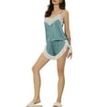 thumbnail image 4 of INSPIRE CHIC Women's Sleepwear Lace Trim Satin Lingerie Silk Cami with Shorts Pajama Set M Green, 4 of 5