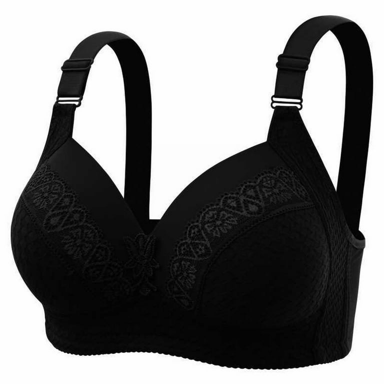 AILIVIN Bras for women full coverage Wireless womens bras full size support  minimizer not back fat wide straps wirefree unpadded lift up comfy Plus size  bra Black 32DD 32 DD double D 