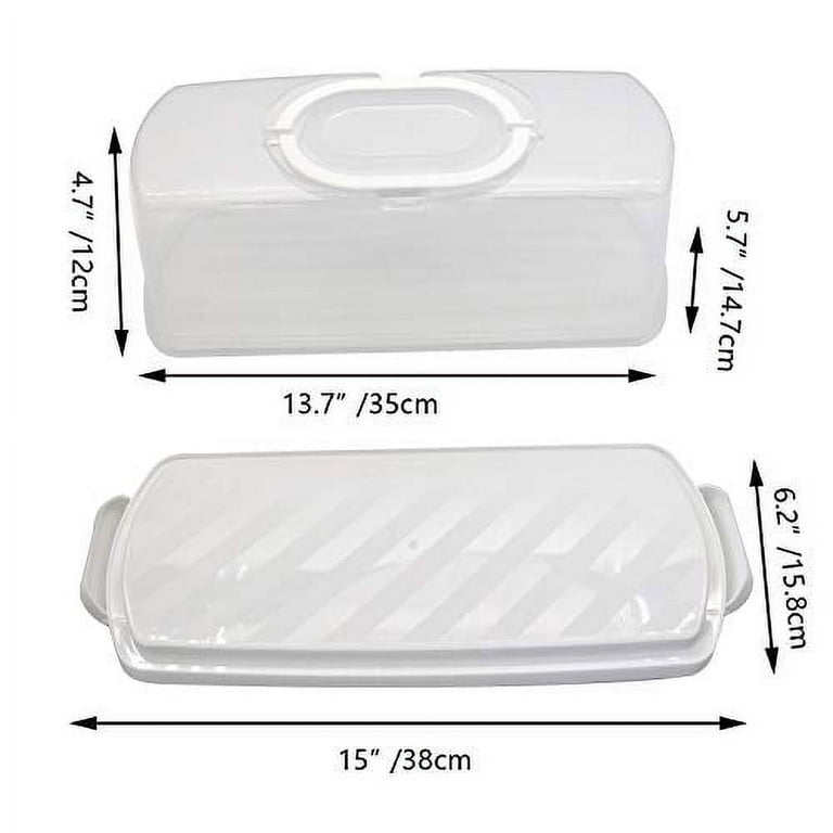 2 Pcs Portable Bread Box with Handle Loaf Cake Container Plastic  Rectangular Food Storage Keeper Carrier 13inch Translucent Dome for  Pastries, Bagels, Bread Rolls, Buns or Baguettes (White) 