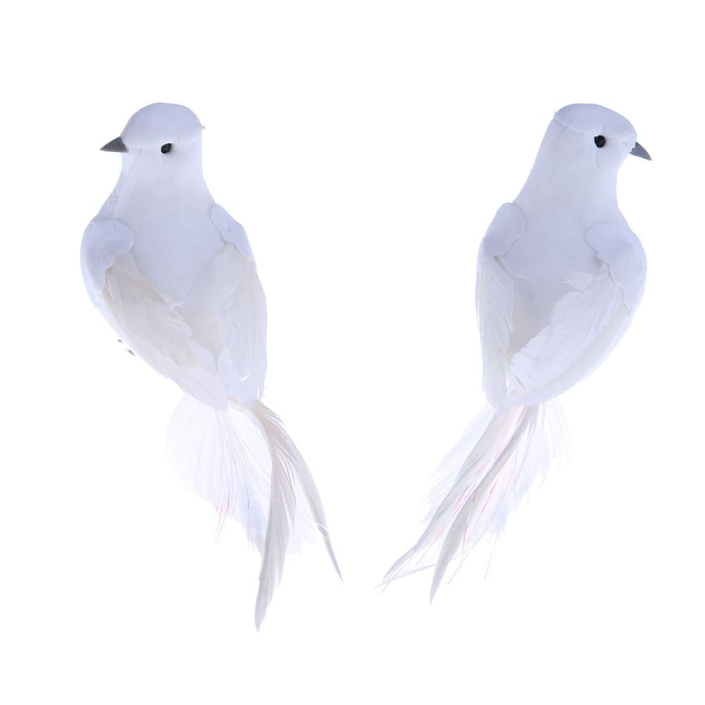 2Pcs Artificial Doves Wedding Ornament Home Decoration White Feather Decorative 