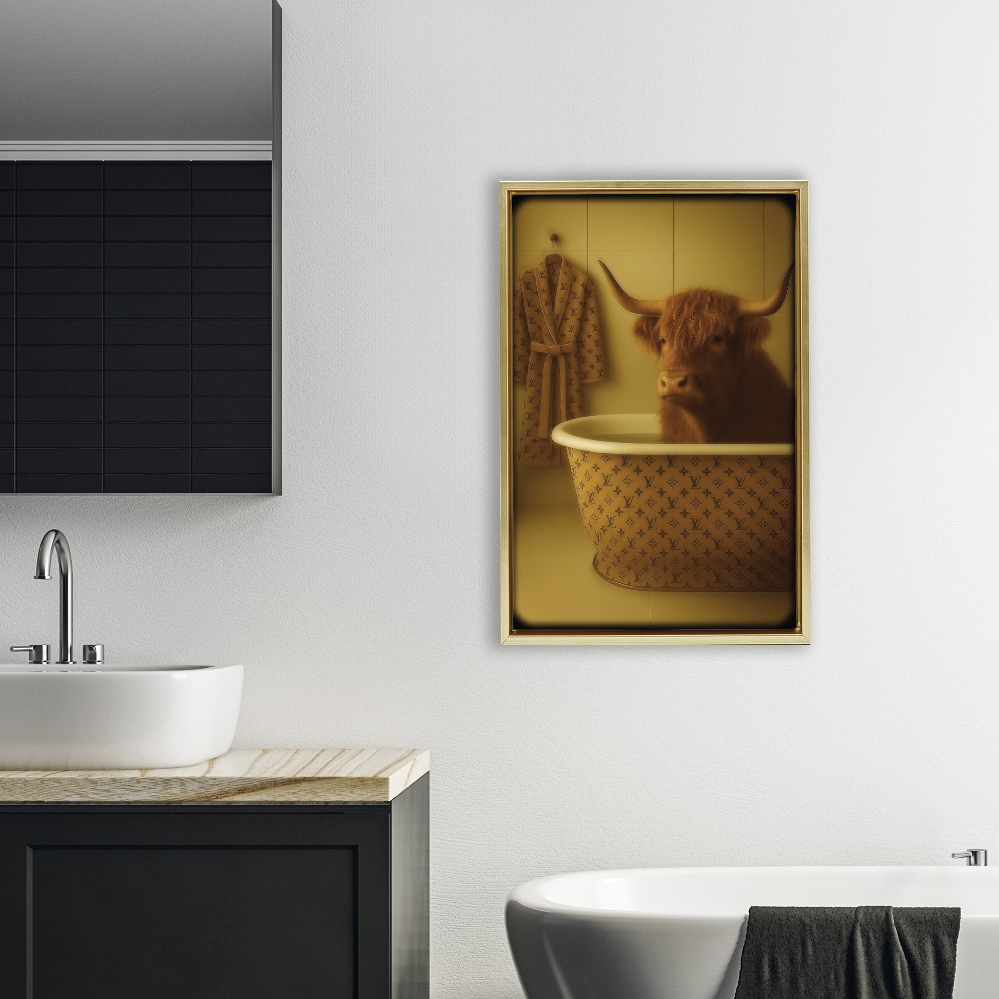 Stupell Industries Couture Highland in Luxury Tub Gold Framed Floater Canvas Wall Art, design by Grotto Studios