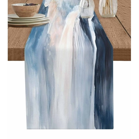 

Table Runner Dresser Scarves 72 Inch Long Watercolor Art Abstract Waterfall Linen Dining Table Runners Natural Cliff Scenery Tabletop Scarf for Wedding Holiday Party Kitchen