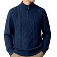 thumbnail image 2 of Zivyakyron Quarter Zip Men's Sweaters Cable Knit Casual Pullover Business Long Sleeve Slim Sweater Fall Winter Mock Neck Blue 3XL, 2 of 7