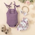 thumbnail image 2 of Dooleck Ribbed Baby Girl Clothes Strap Bodysuit Floral Bloomer Shorts Infant Outfit, 2 of 8