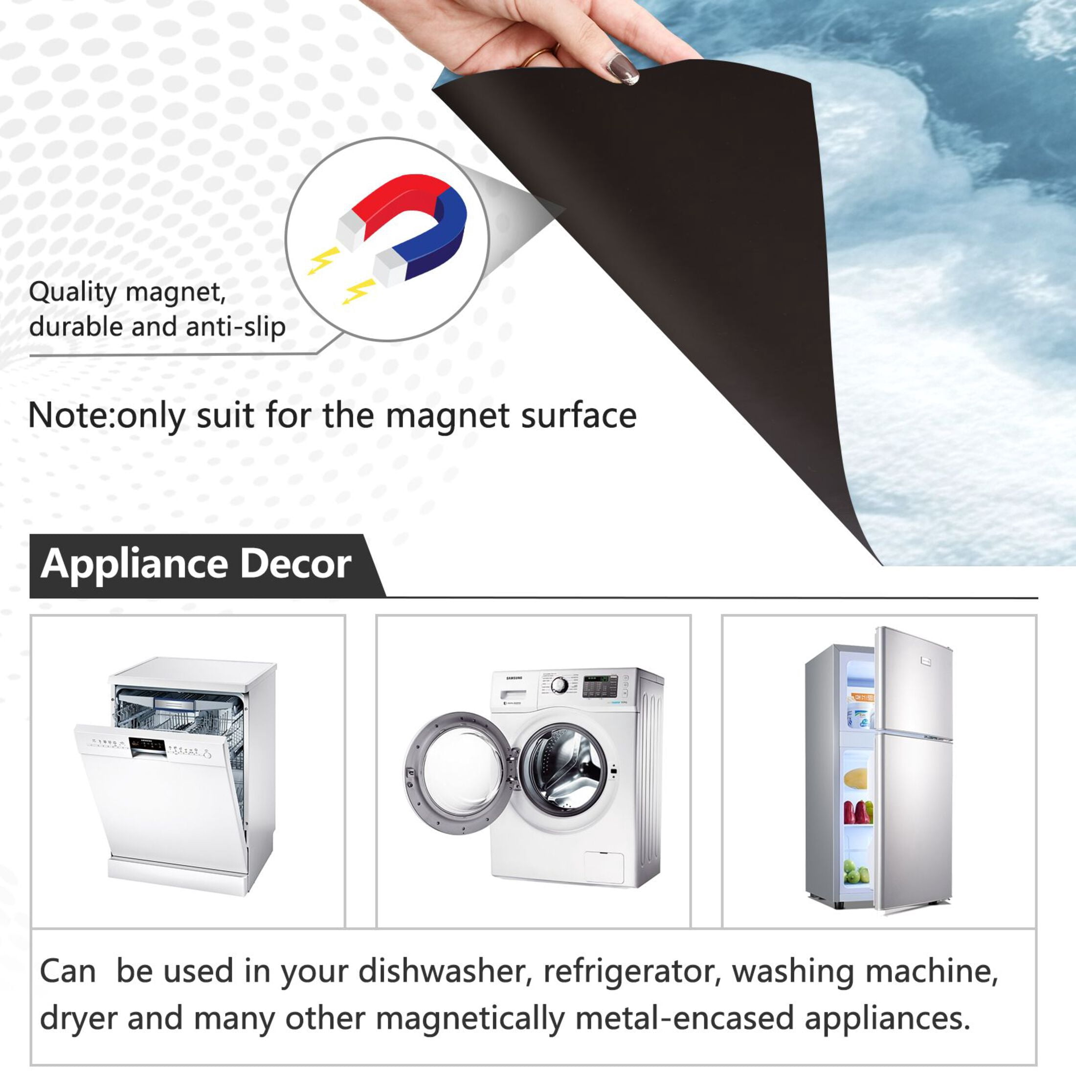 Dishwasher Magnetic Sticker 23x26 Inch Refrigerator Magnetic Sticker Washing Machine Magnetic Sticker Kitchen Panel Magnetic Sticker Home Decor White Ocean Pattern
