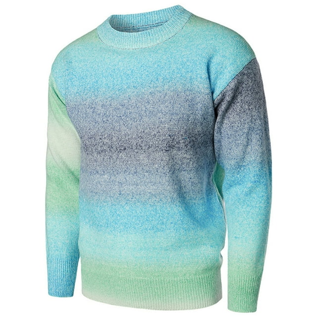 EGNMCR Chandail pour Homme Chandail à Enfiler pour Homme Col Rond Dégradé à Rayures Imprimé Chandail à Blocs de Couleur et Hiver Nouveau Décontracté Grande Taille Hauts pour Homme