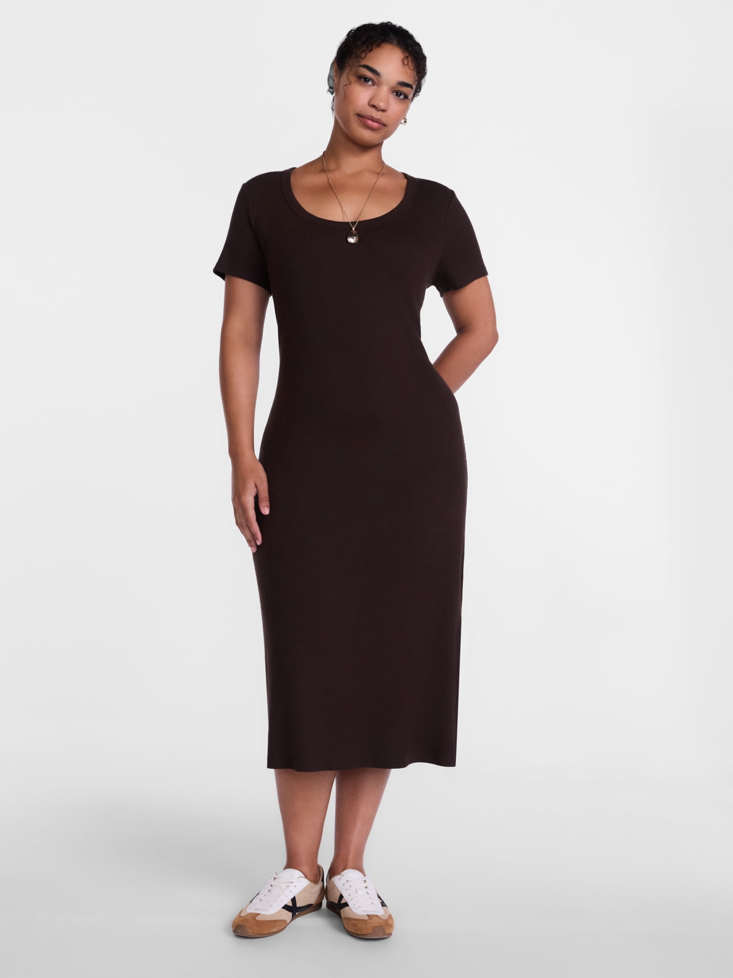 Scenario Women's Scoop Rib Midi Dress, Sizes XS-XXXL