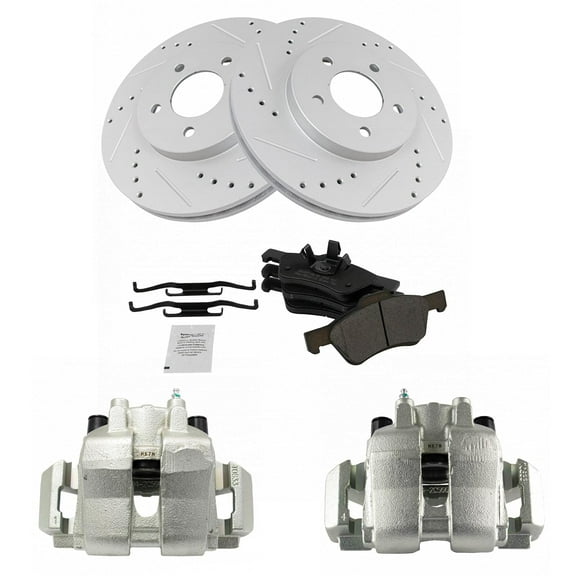 TRQ Front Metallic Pads Performance Rotors & Caliper Kit Fits Select Ford Mazda Mercury