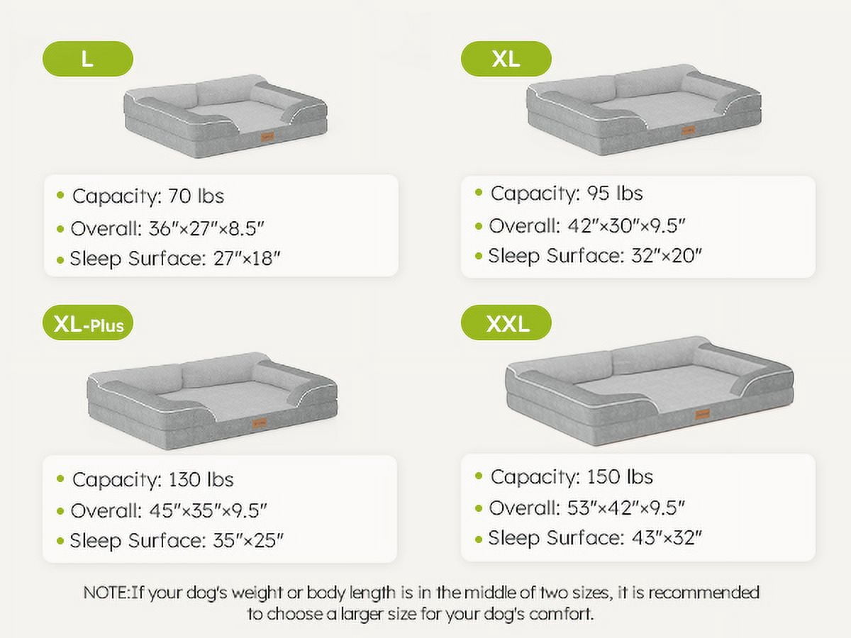Bestco XL Orthopedic Dog Bed 42" Waterproof Dog Sofa Bed with Removable Washable Cover Light Gray