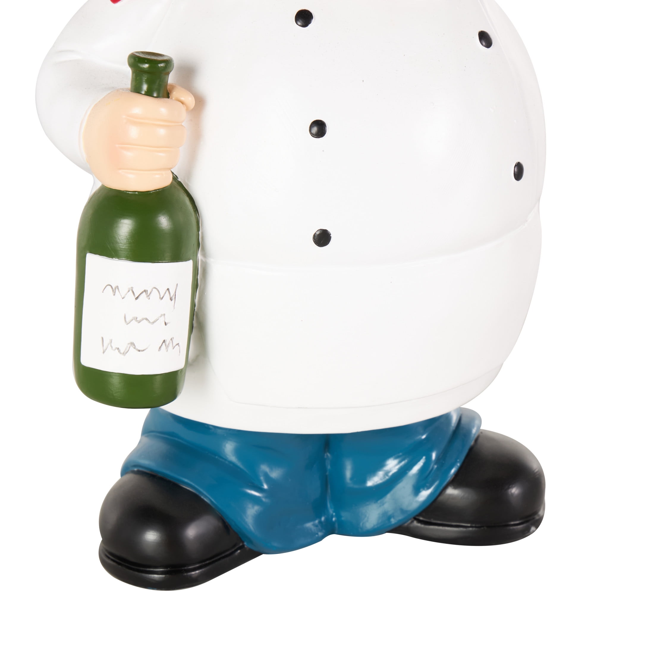 9" x 13" White Polystone Kitchen Decorative Figurine Chef Sculpture with Black Tray and Green Bottle, by DecMode